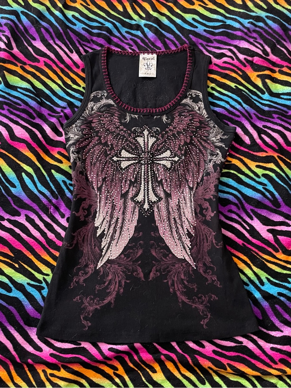 Y2K vintage emo grunge Vocal affliction rhinestone cross tank top